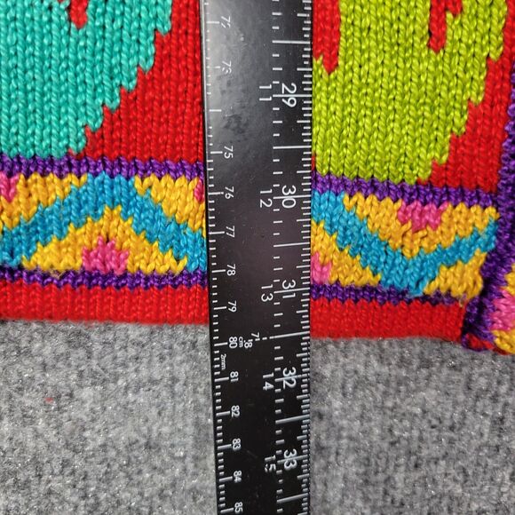 CHRISTINE FOLEY Vintage Red Artsy Folk Bird Knitted Art To Wear Cardigan SIZE 2 - Picture 8 of 13